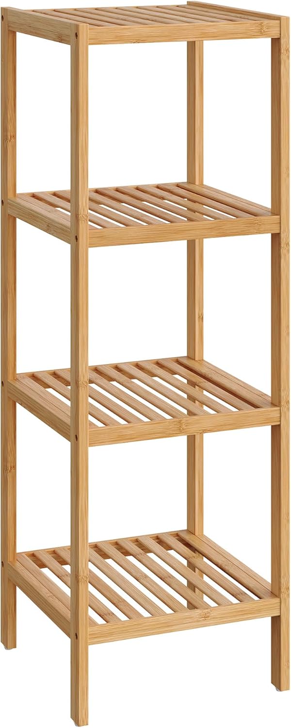 SONGMICS 4-Tier Bamboo Shelf - Versatile Corner Rack for Bathroom, Kitchen, Living Room | Natural UBCB54Y