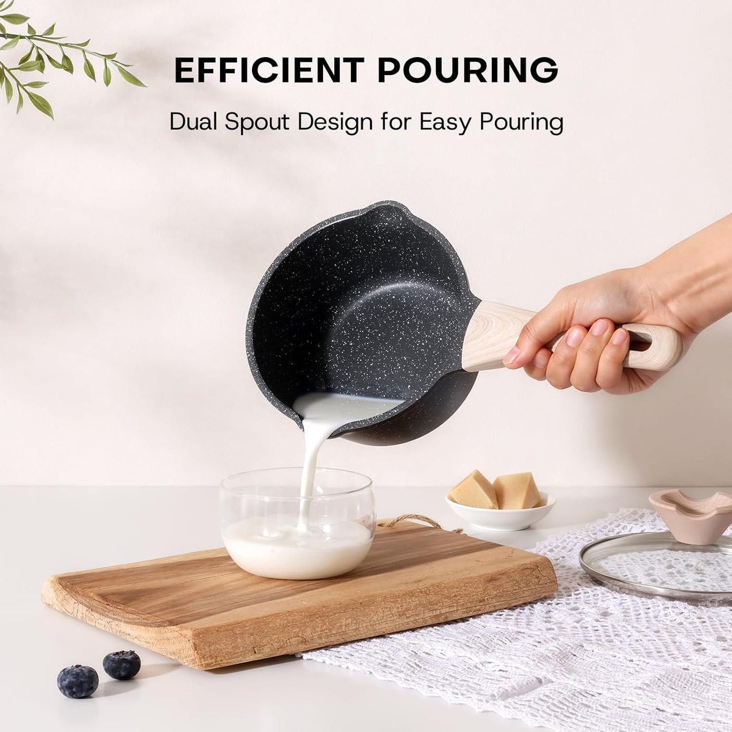 Kordisen Nonstick Saucepan Set - 1.5Qt & 2.5Qt Cooking Pots with Pour Spout | Easy to Clean, PFOA Free (Black)