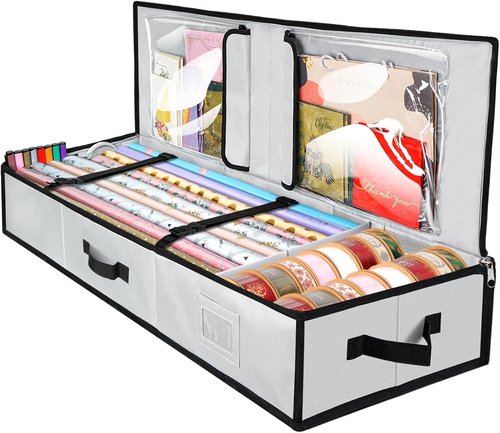 BALEINE Gift Wrap Storage Organizer - 40" Durable 600D Oxford Fabric Bag with Flexible Partitions | Gray