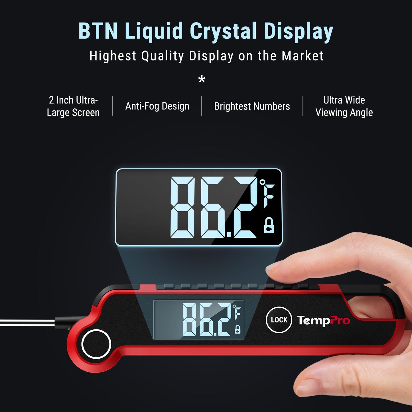 TempPro TP620 Instant Read Meat Thermometer Digital, Cooking Thermometer with Large Auto-Rotating LCD Display, Waterproof Food Thermometer Digital for Kitchen, BBQ, or Grill (Previously ThermoPro)
