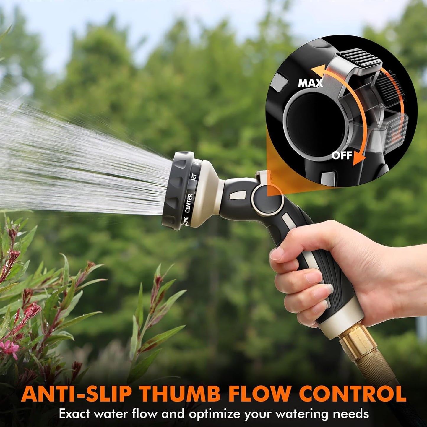 RESTMO Heavy Duty Hose Nozzle - Metal Water Sprayer with 9 Spray Patterns | High Pressure & Thumb Flow Control