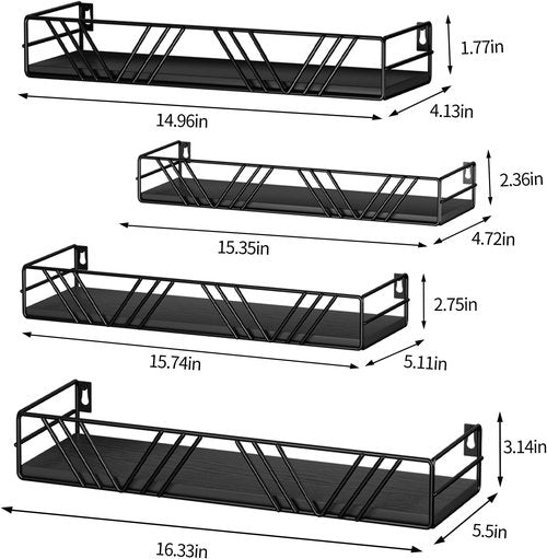 Amaoot Floating Shelves - Set of 4 Mounted Wood Wall Shelves for Living Room, Bedroom & Kitchen Decor