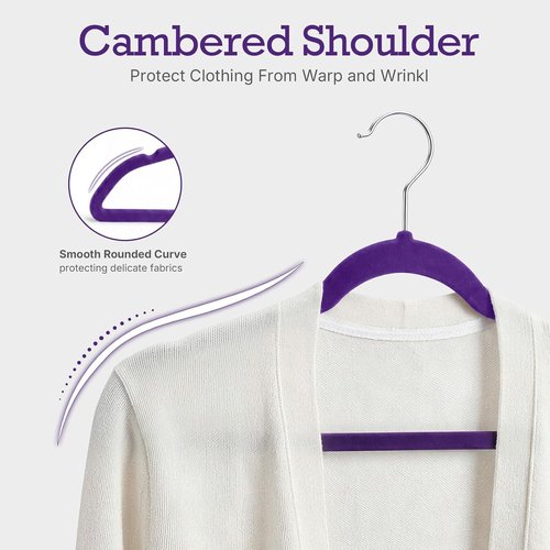 HOUSE DAY Velvet Hangers - 60 Pack Non-Slip Heavy Duty Purple Felt Suit Hangers | 360° Rotating Hook
