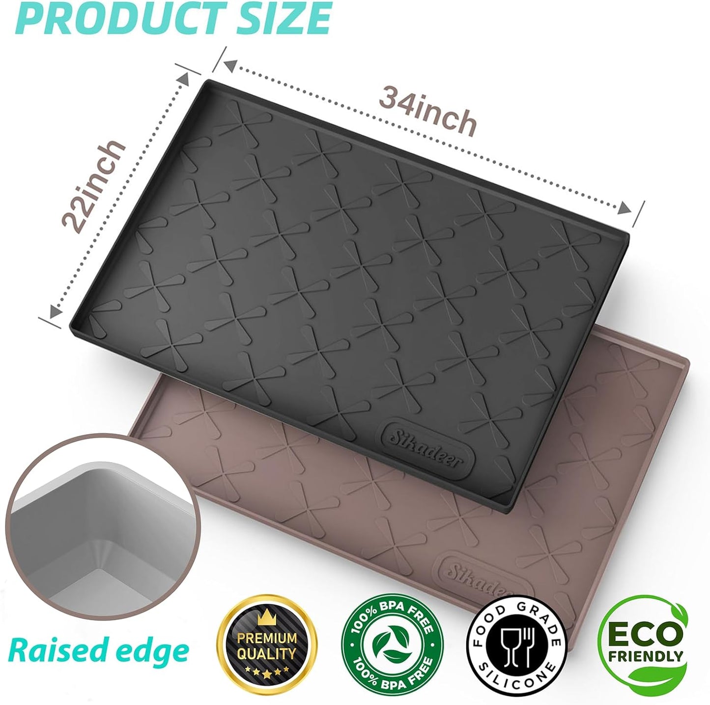 SIKADEER Silicone Under Sink Mat - Waterproof Cabinet Protector | 34" x 22" | Ideal for Pet Feeding & Home Organization