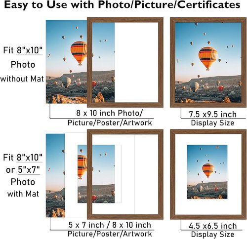 Brown 8x10 Picture Frame by [Brand Name] - Versatile Wall Hanging & Tabletop Display with 5x7 Mat