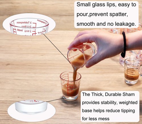 Ackers Mini Measure Heavy Glass, 32-Incremental Measurements Multi-Purpose Liquid and Dry Measuring Shot Glass, Red Single