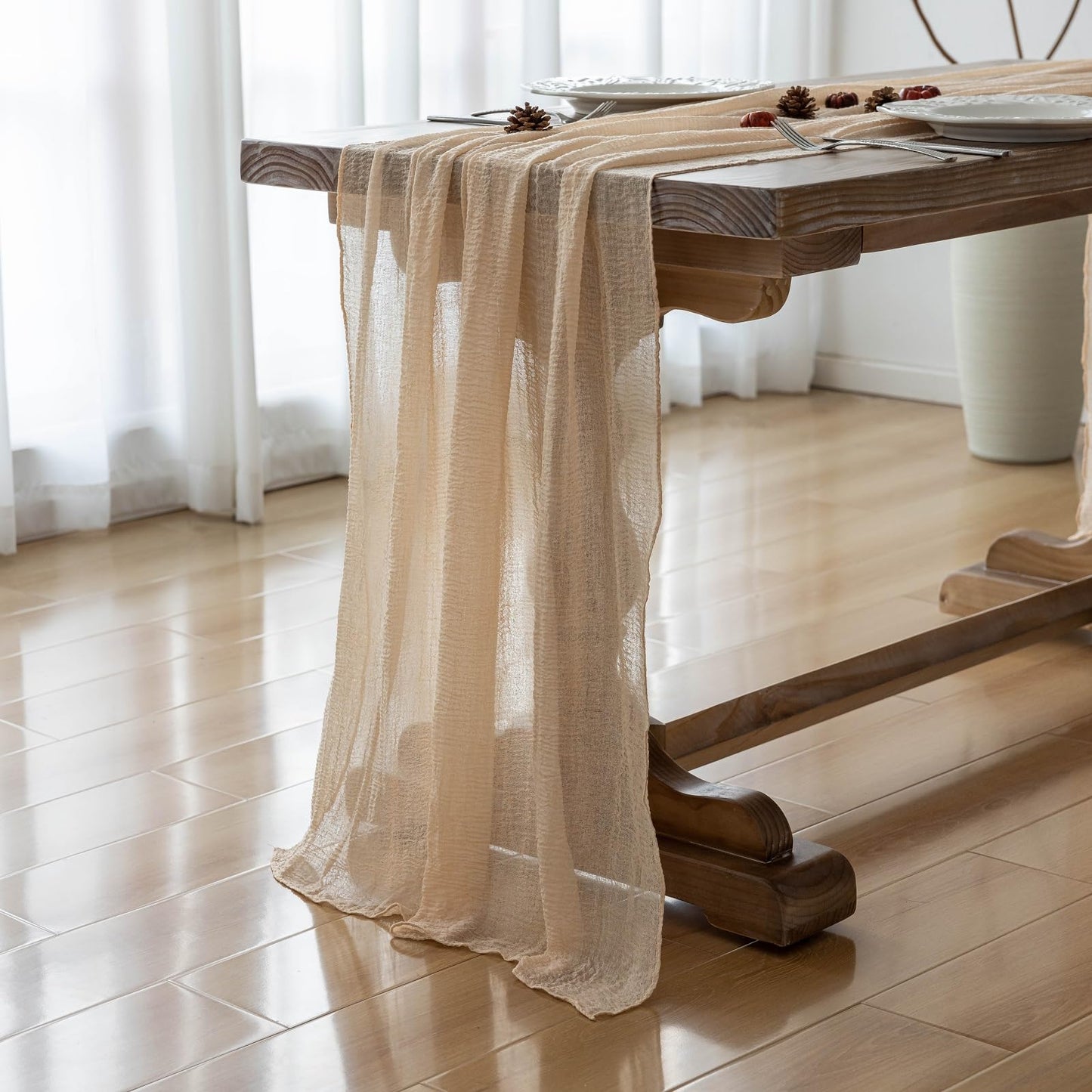 Keketoarrange Deep Beige Cheesecloth Table Runner Rustic Boho Butter Gauze 120 Inch 10 FT Cheese Cloth for Wedding Baby Bridal Shower Birthday Party Long Sheer Spring Summer Home Decorations