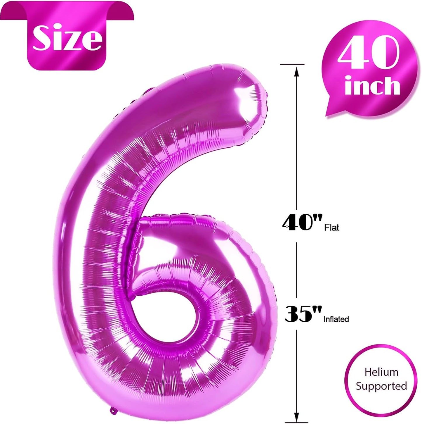 Rosy Purple Number 6 Balloon - 40 Inch Birthday Decoration | Elegant Party Supplies