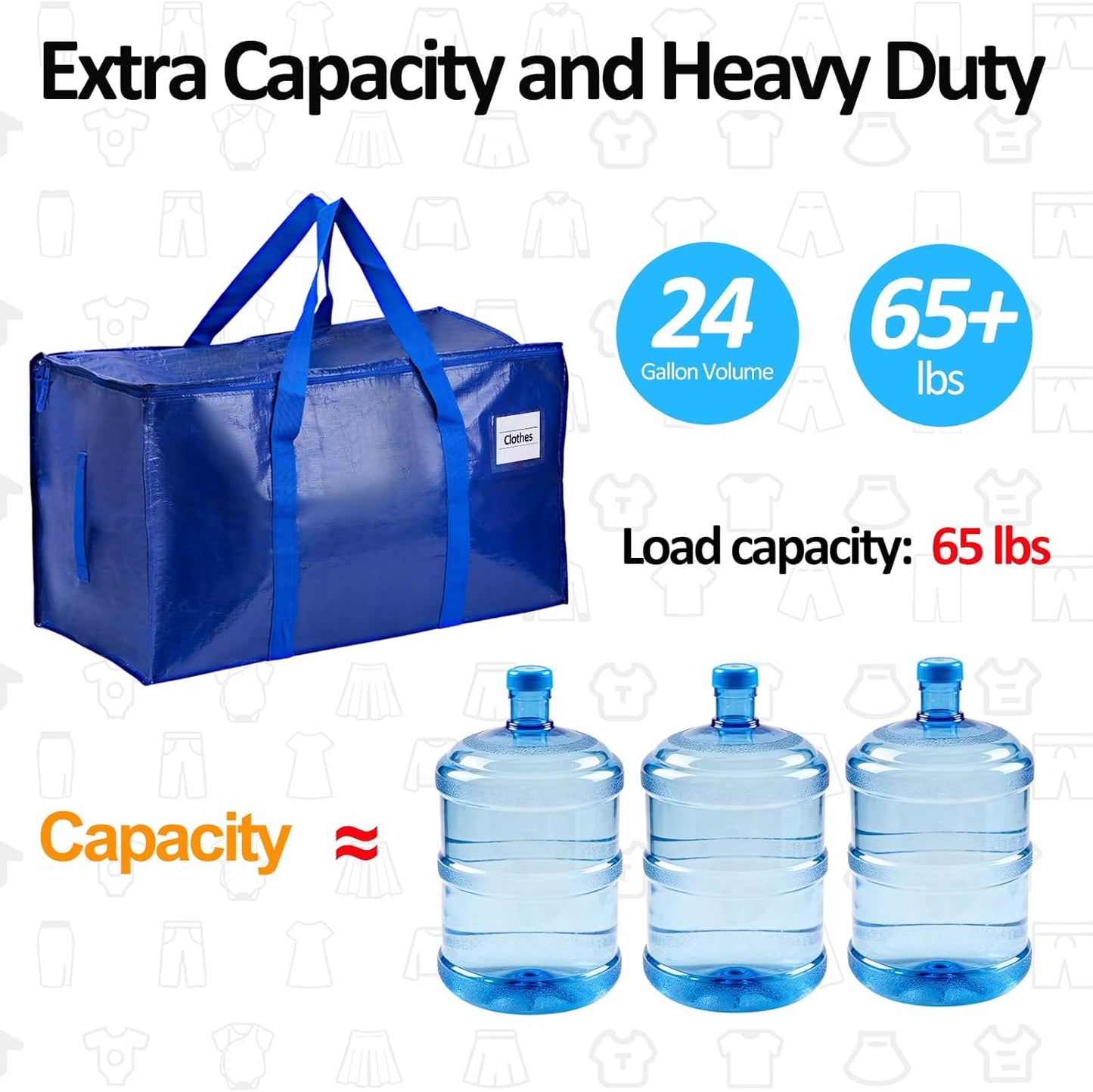 Storage Bags - Waterproof Large Organizer Bags for Clothes & Blankets | 2 Pack, 65LB Capacity