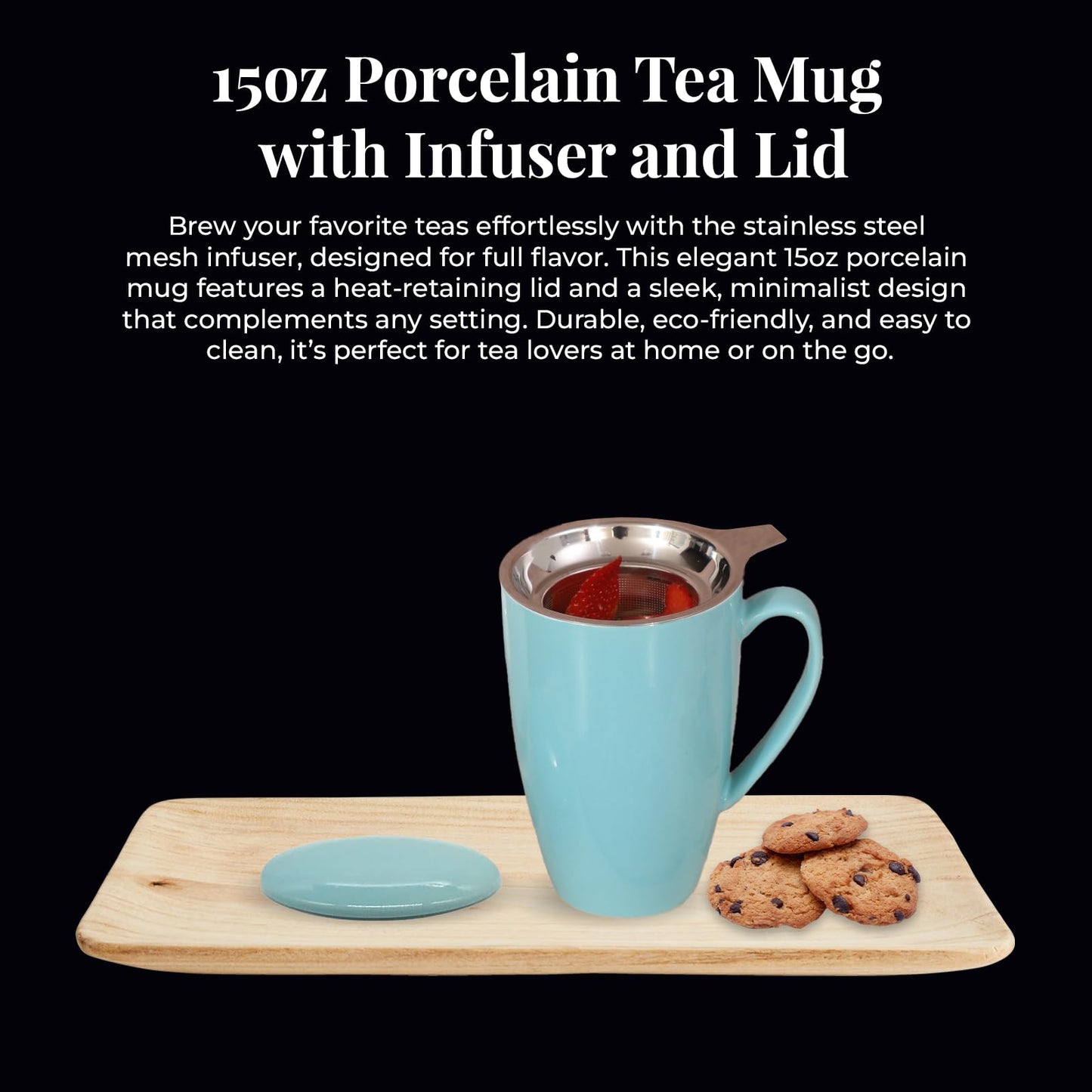 Furmaware PorcelainTea Mug, 15oz Ceramic Tea Infuser Cup with Cooling Handle & Strainer, Microwave and Dishwasher safe Steeping Cup for Tea lovers, Christmas, Birthday and Mother’s Day (Turquoise)