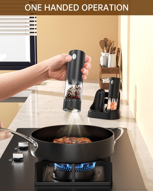 CIRCLE JOY Electric Salt and Pepper Grinder Set - USB Rechargeable with LED Light & Adjustable Coarseness