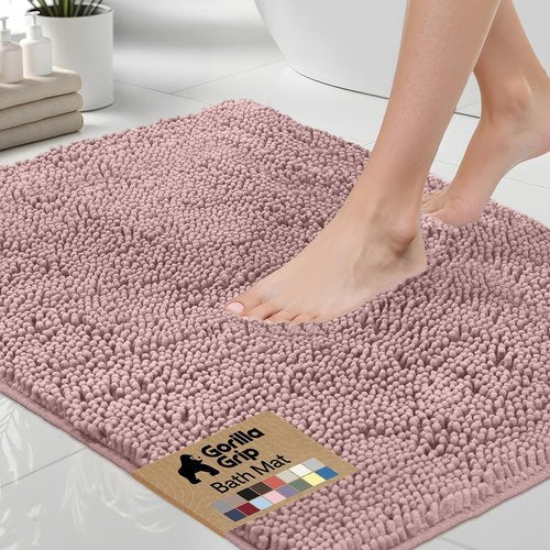 GORILLA GRIP Bath Rug Mat - Soft Absorbent Chenille | Quick-Dry Microfiber, 60x24, Dusty Rose