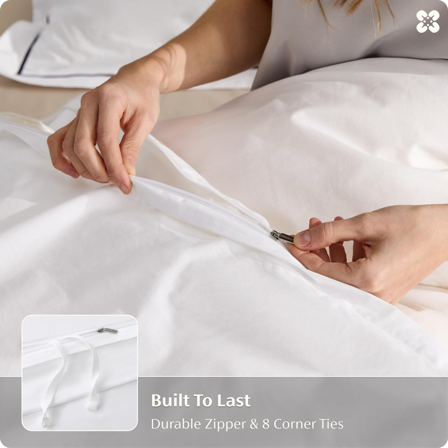 Bedsure 100% Cotton Percale Duvet Cover Queen, Luxury Hotel Duvet Cover, White Comforter Cover with Frame Embroidery, PureWoven Breathable & Lightweight Bedding Set for All Season, 3 Pieces, 90"x90"