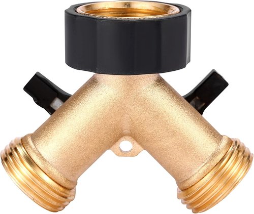 Brass Garden Hose Splitter by [Brand Name] - Heavy Duty 2-Way Y Connector with 2 Extra Rubber Washers