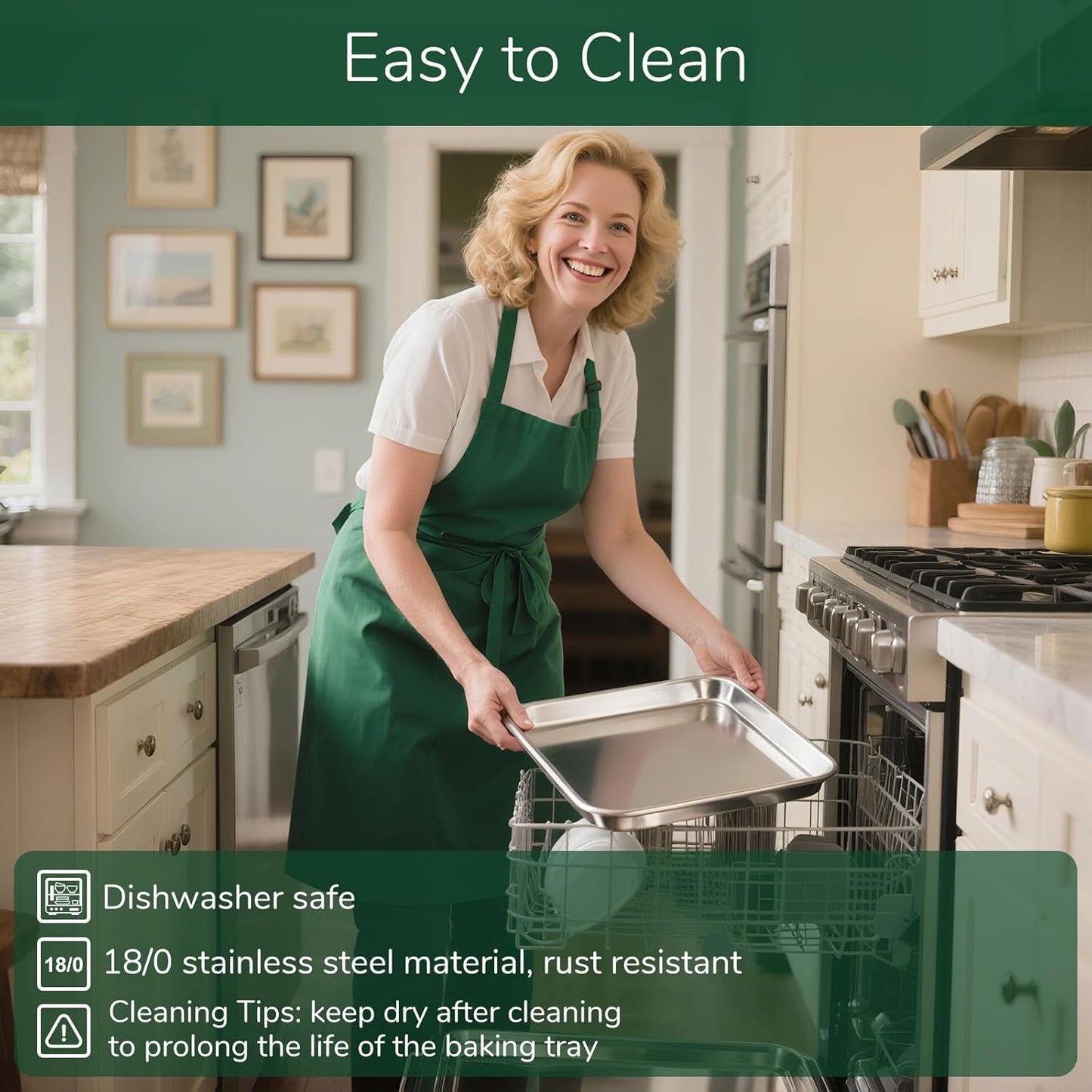 Skiennix 18/0 Stainless Steel Baking Sheet Set - Oven-Safe, Non-Toxic, Rust Resistant | 6-Piece Heavy-Duty Cookie Sheets