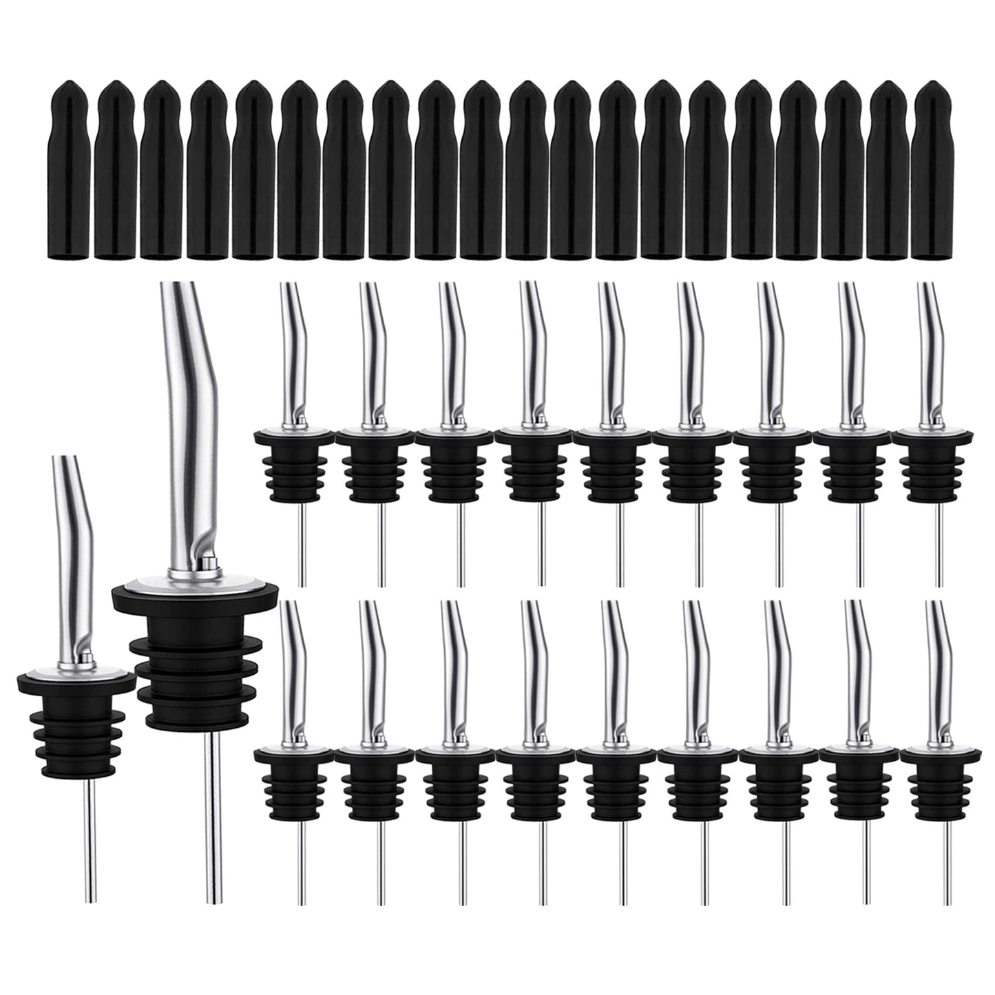 20 Pack Liquor Pour Spout, Liquor Bottle Pourers, Pour Spouts for Liquor Bottles with Dust Caps Seal Covers, Bar Tool, Hygienic, Dishwasher Safe