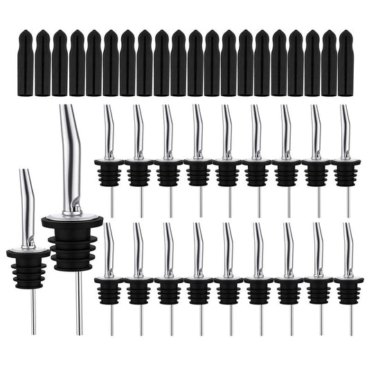 20 Pack Liquor Pour Spout, Liquor Bottle Pourers, Pour Spouts for Liquor Bottles with Dust Caps Seal Covers, Bar Tool, Hygienic, Dishwasher Safe