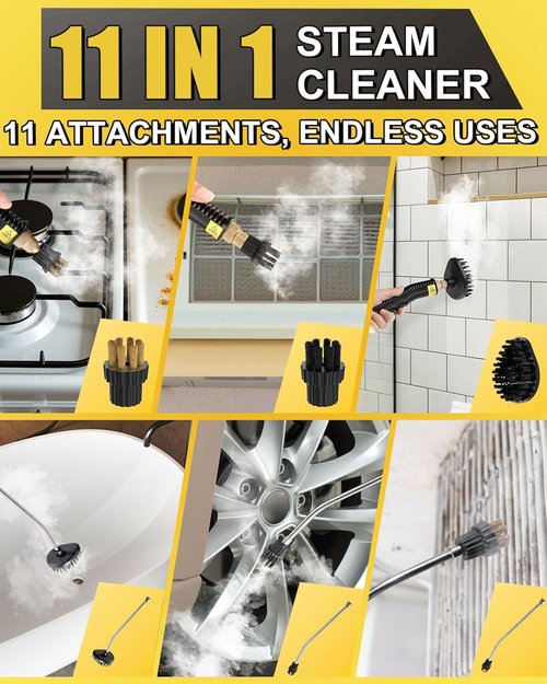 Heavy Duty Steam Cleaner - Fast Heating 1.2L Tank | 6-Level Adjustable Pressure with 11 Accessories for Home, Car, Tile & Grout