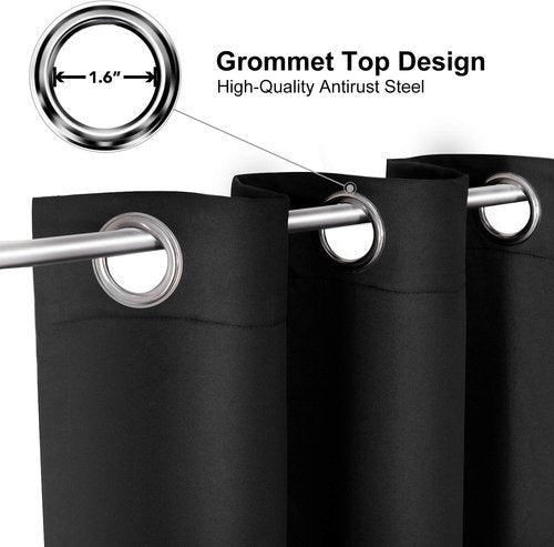 ChrisDowa Small Window Curtains - Grommet Thermal Insulated Room Darkening Panels (Black, 42 x 36 Inch)