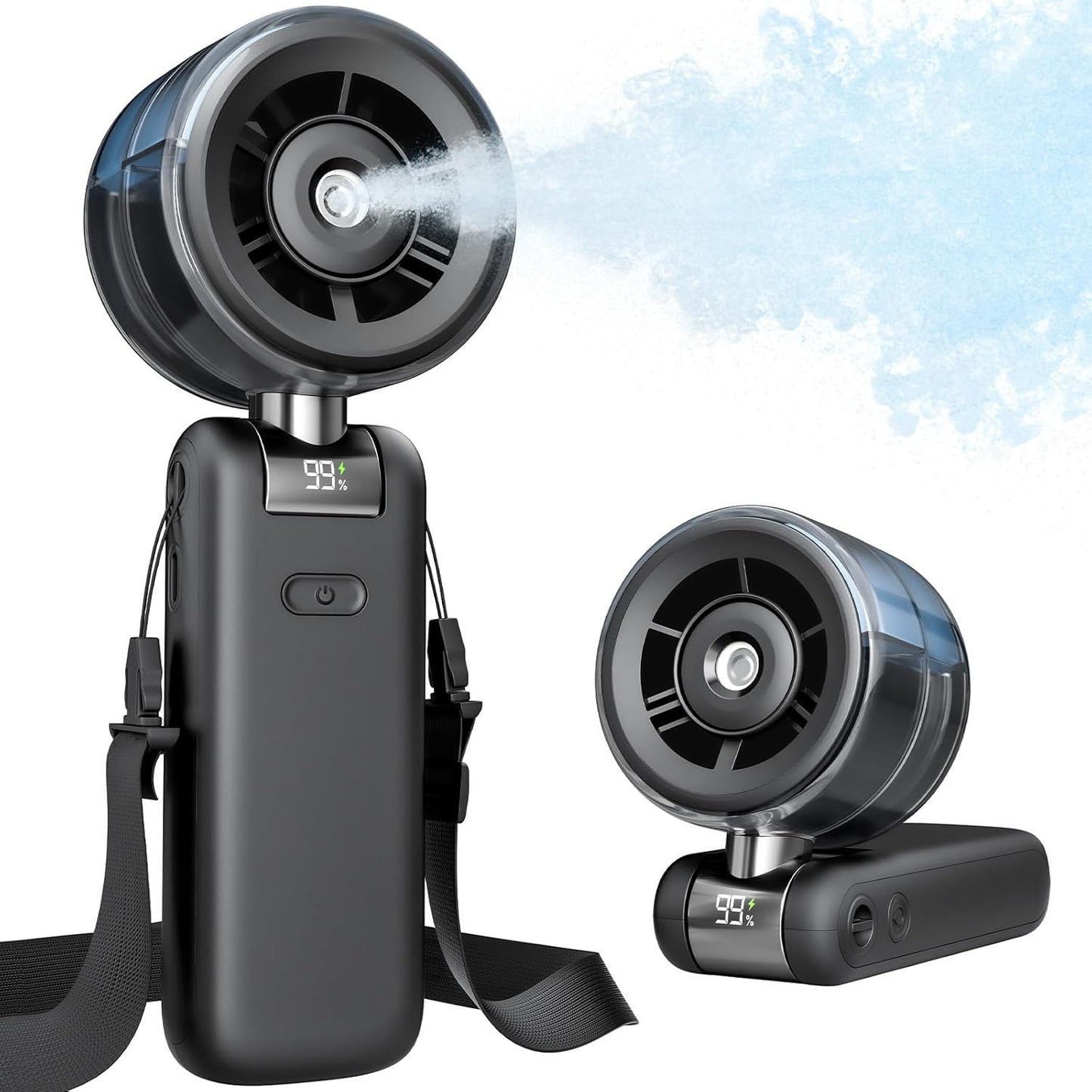 Skiennix Misting Fan - Portable Handheld Turbo Fan with Cool Mist Spray, 4000mAh Battery | Black