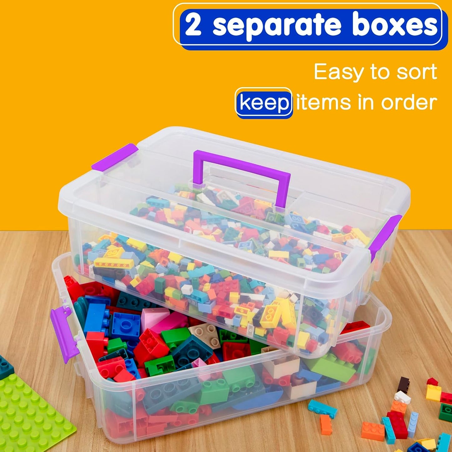 TERGOO Clear Plastic Storage Containers - 2 Layer Stackable Craft Organizer Box | Portable for Art, Sewing & Makeup (Purple)