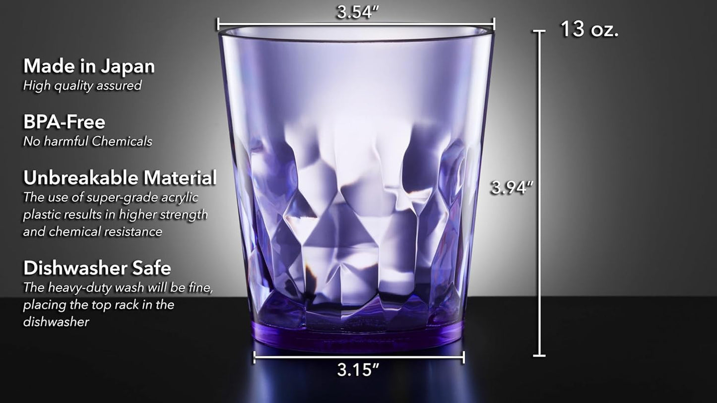 Scandinovia 13oz Unbreakable Drinking Glasses Set of 6 | Premium Super Grade Acrylic - Dishwasher Safe