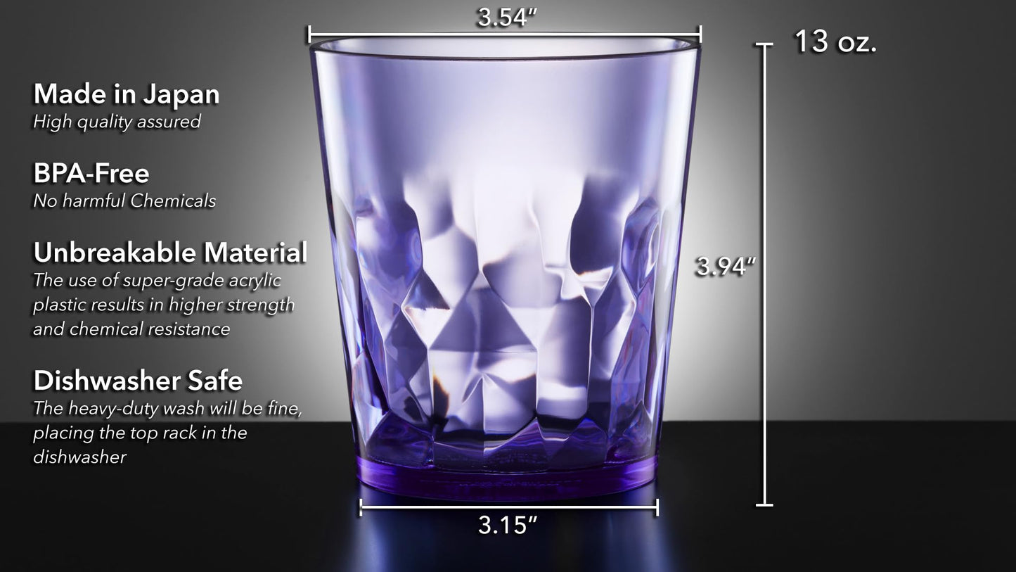 SCANDINOVIA - 13oz Unbreakable Premium Drinking Glasses Set of 6 - Made in Japan - Super Grade Acrylic Plastic - Perfect for Gifts - Dishwasher Safe - Cups Reusable Drinkware Tumblers Kids