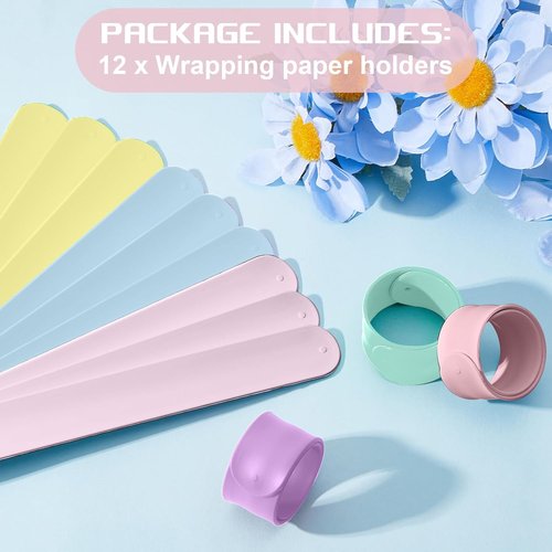 Charniol Wrapping Paper Roll Holder - 12-Piece Silicone Covered Metal Strips | 1 x 9 Inch Stabilizer in Macaron Pastel Color