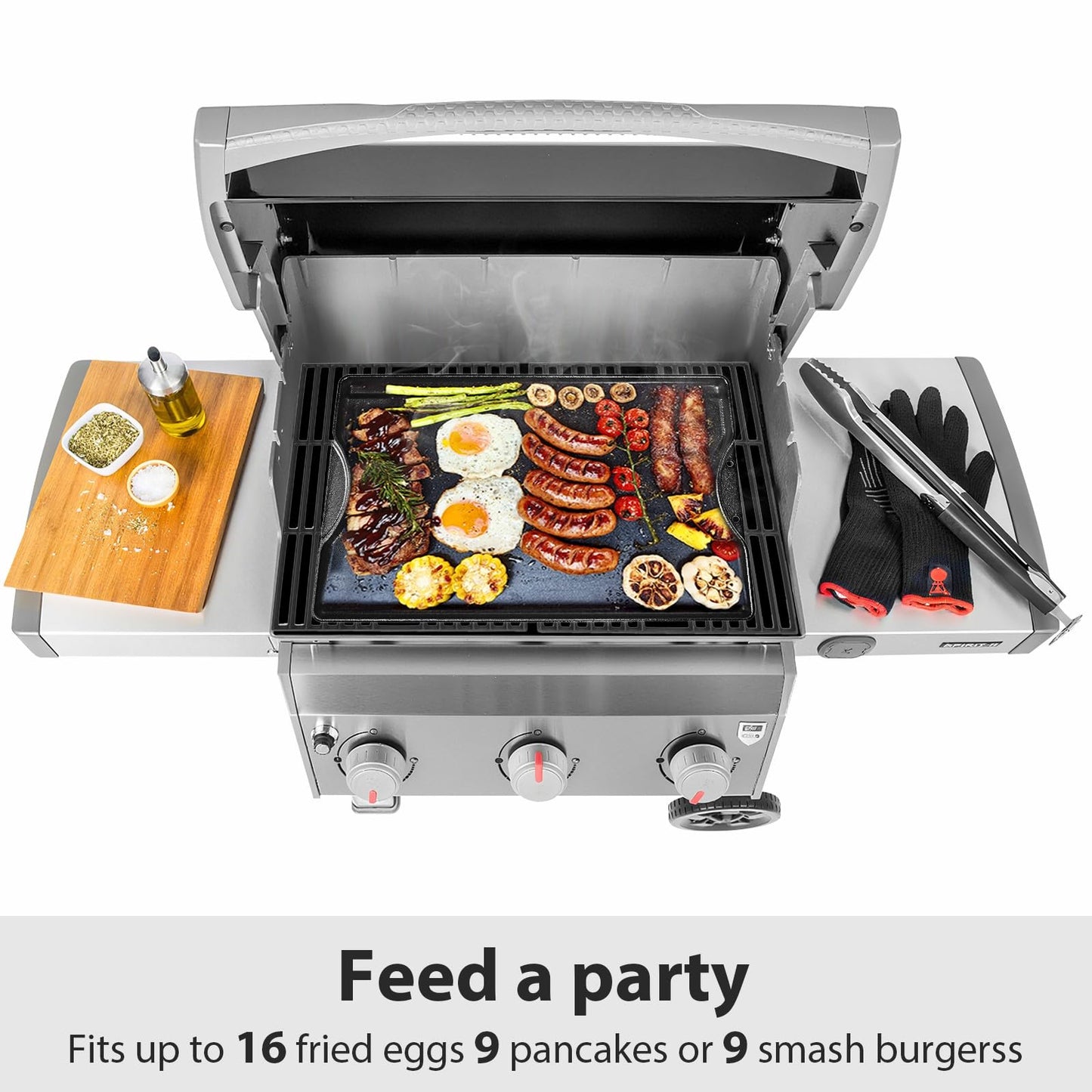 Utheer Nonstick Reversible Cast Iron Griddle 16.5" x 10.5", Ceramic Cooking Surface, Flat & Ribbed Sides, with High Sides & Grease Trap, Stovetop Griddle for Gas Grill, Charcoal, Oven & Outdoor BBQ