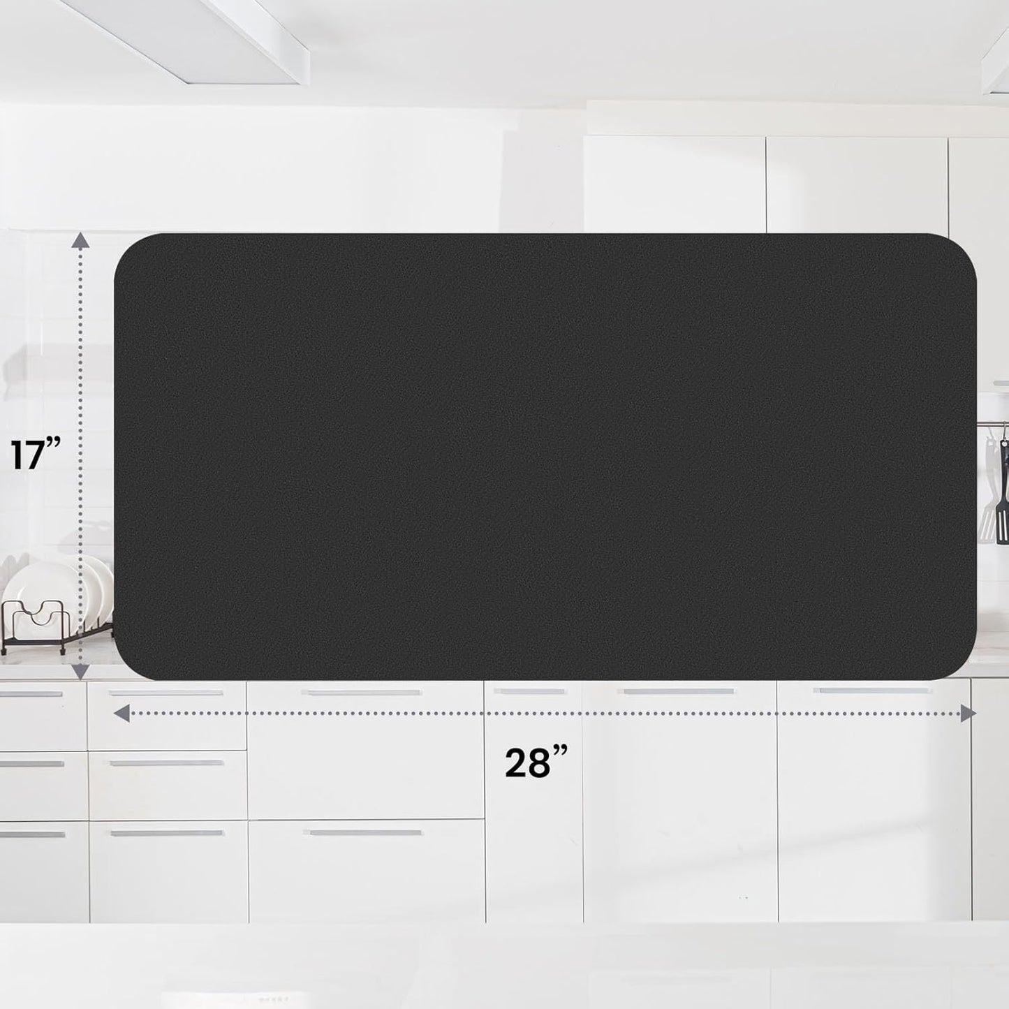 WISELIFE Dish Drying Mat - Super Absorbent Kitchen Counter Mat | Easy Clean, 18"x28", Classic Black