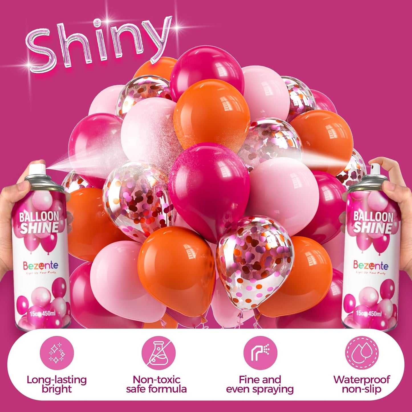 Bezente Balloon Shine Spray - High Shine, Waterproof Formula | 2 x 15oz Dual Nozzles for Precision & Wide Spray