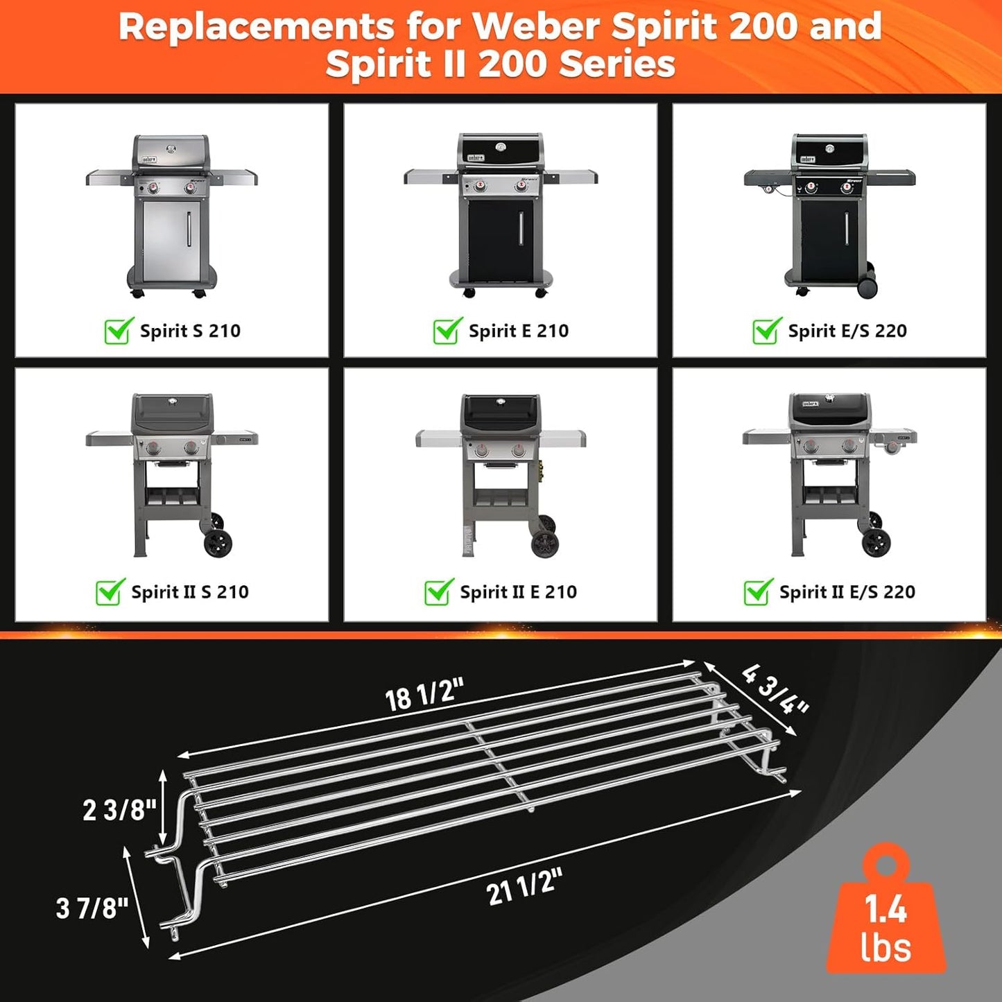 QuliMetal Stainless Steel Warming Rack - Compatible with Weber Spirit 200 & II Series | Replaces Weber 67026