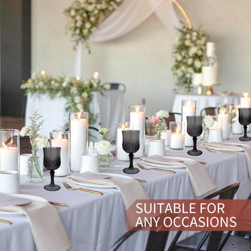 24 Pcs Black Plastic Wine Glasses, Plastic Goblets for Parties, Vintage Wine Glasses Bulk, Reusable Drinking Glass, Drinkware Cups for Wedding Party Reception Event Supplies