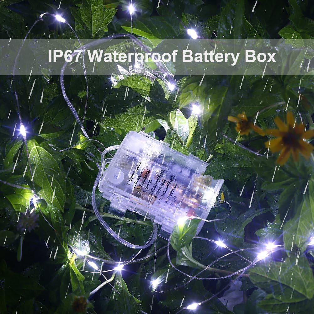 Battery Operated Fairy Lights - 50 LED Copper Wire String Lights with Remote & Timer, 16.4ft Waterproof Twinkle Lights for Christmas, Wedding & Home Decor