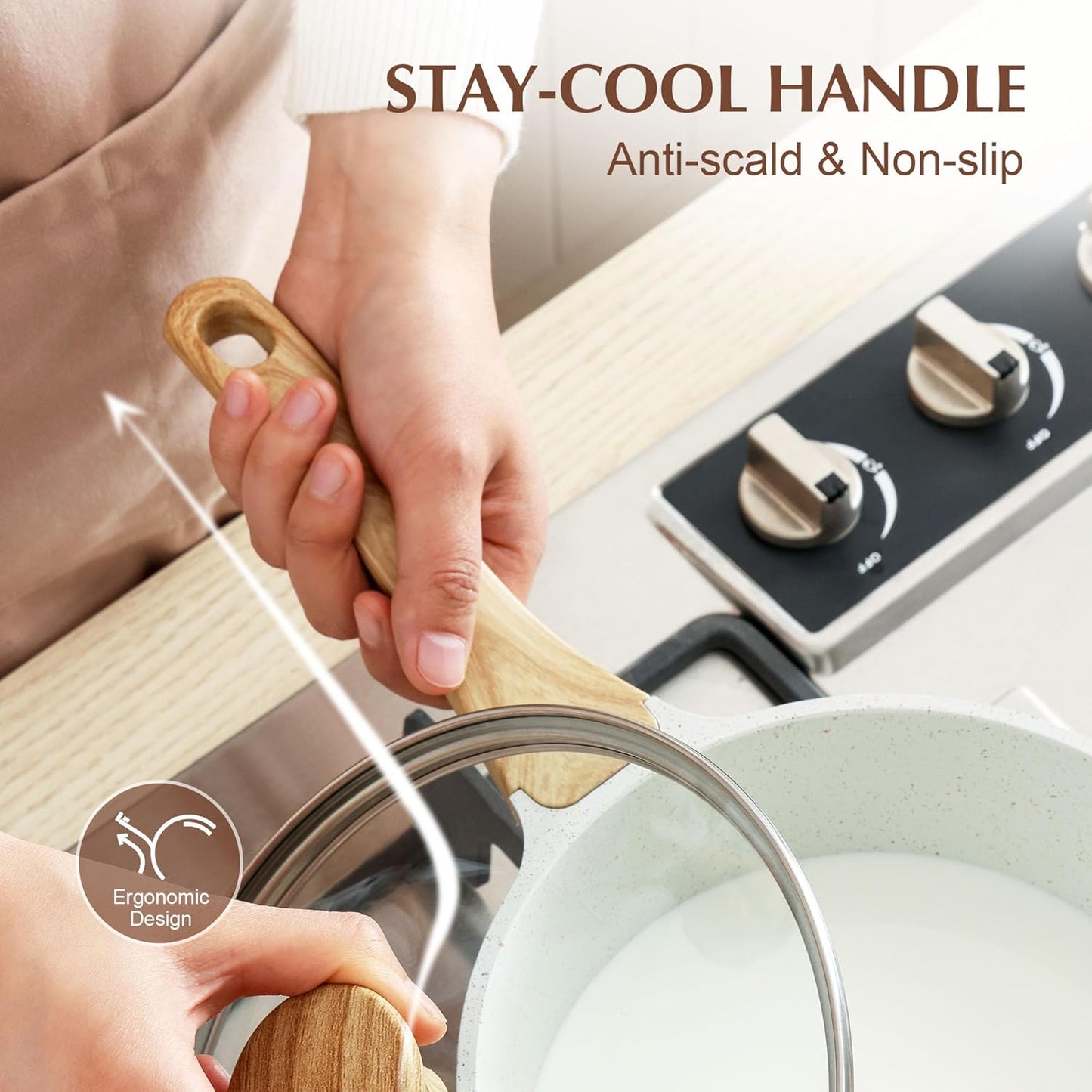 SENSARTE White Ceramic Nonstick Saucepan Set - Induction Compatible Cooking Pots with Stay Cool Handles | 1.5QT & 2.5QT