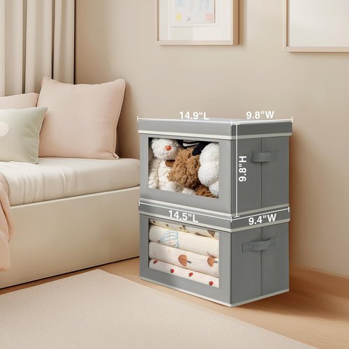 Homsorout Storage Bins - Collapsible Fabric Baskets with Lids for Closet & Office | 4-Pack, Grey
