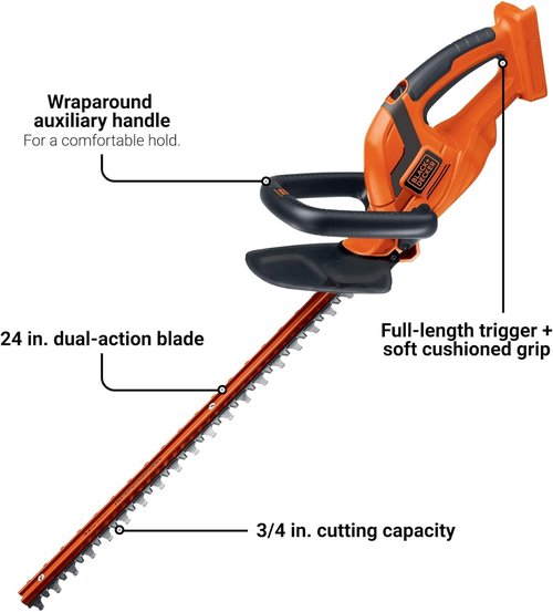BLACK+DECKER 40V MAX* Cordless Hedge Trimmer - 24-Inch POWERDRIVE Tool Only (LHT2436B)