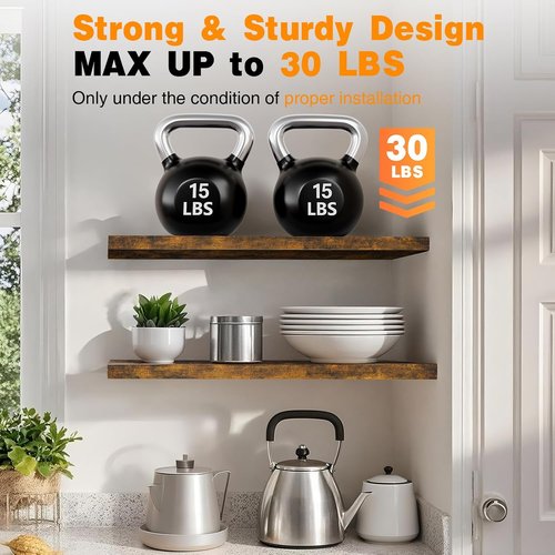 BAYKA Floating Shelves - 48-Inch Rustic Wood Wall Mounted Storage for Home & Office | Set of 2