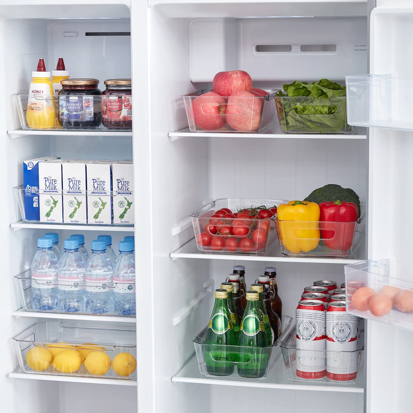 Lifewit 8pcs Refrigerator Organizer Bins, Clear Organizing Bins for Fridge Storage in Kitchen Pantry Cabinet Laundryroom Bathroom, Food Grade BPA-free Safety for Storage with Patended Wavy Design