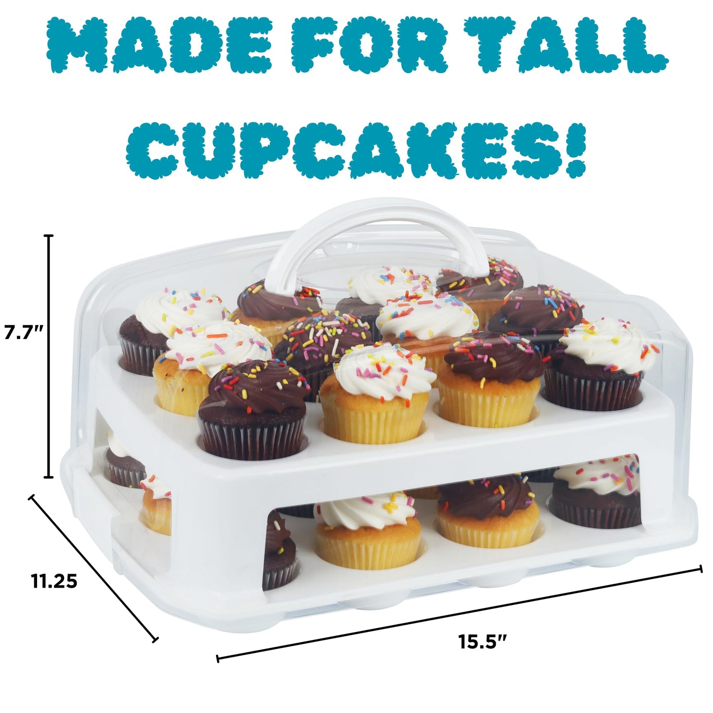 Extra Tall Cupcake Carrier 24 Count, 24 Cupcake Holder with Lid -Spacious 3.5” Tall Tiers Accommodate 24 Tall Frosted Cupcakes, Won't Smush! Cupcakes Containers Muffin Storage Container/Muffin Holder