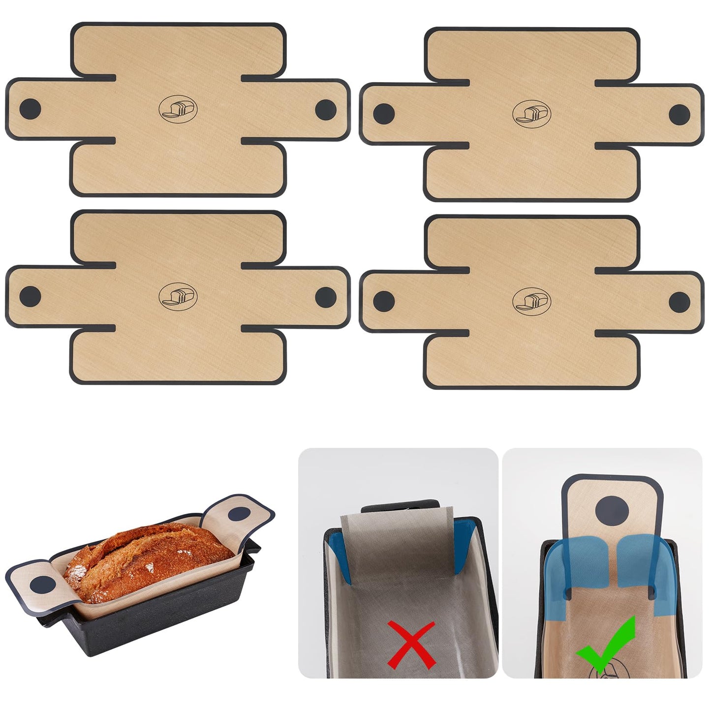 NiHome 4-Pack Silicone Bread Loaf Pan Liners, Reusable and Nonstick Silicone Bread Sling, Fit for 9x5, 9.5x5, and 10x5 Inch Loaf Pans, Dishwasher Safe, Easy to Clean (Brown)