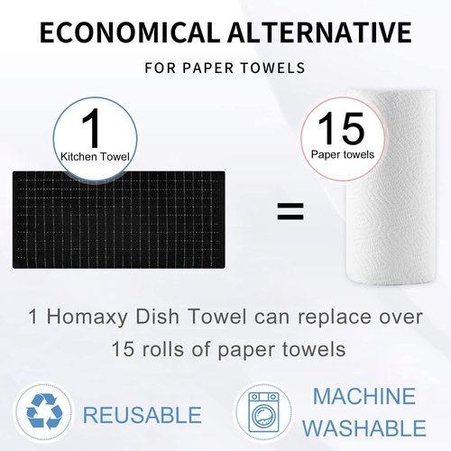 Homaxy 100% Cotton Terry Kitchen Towels(Multiple Color, 13 x 28 inches), Checkered Designed, Soft and Super Absorbent Dish Towels, 4 Pack
