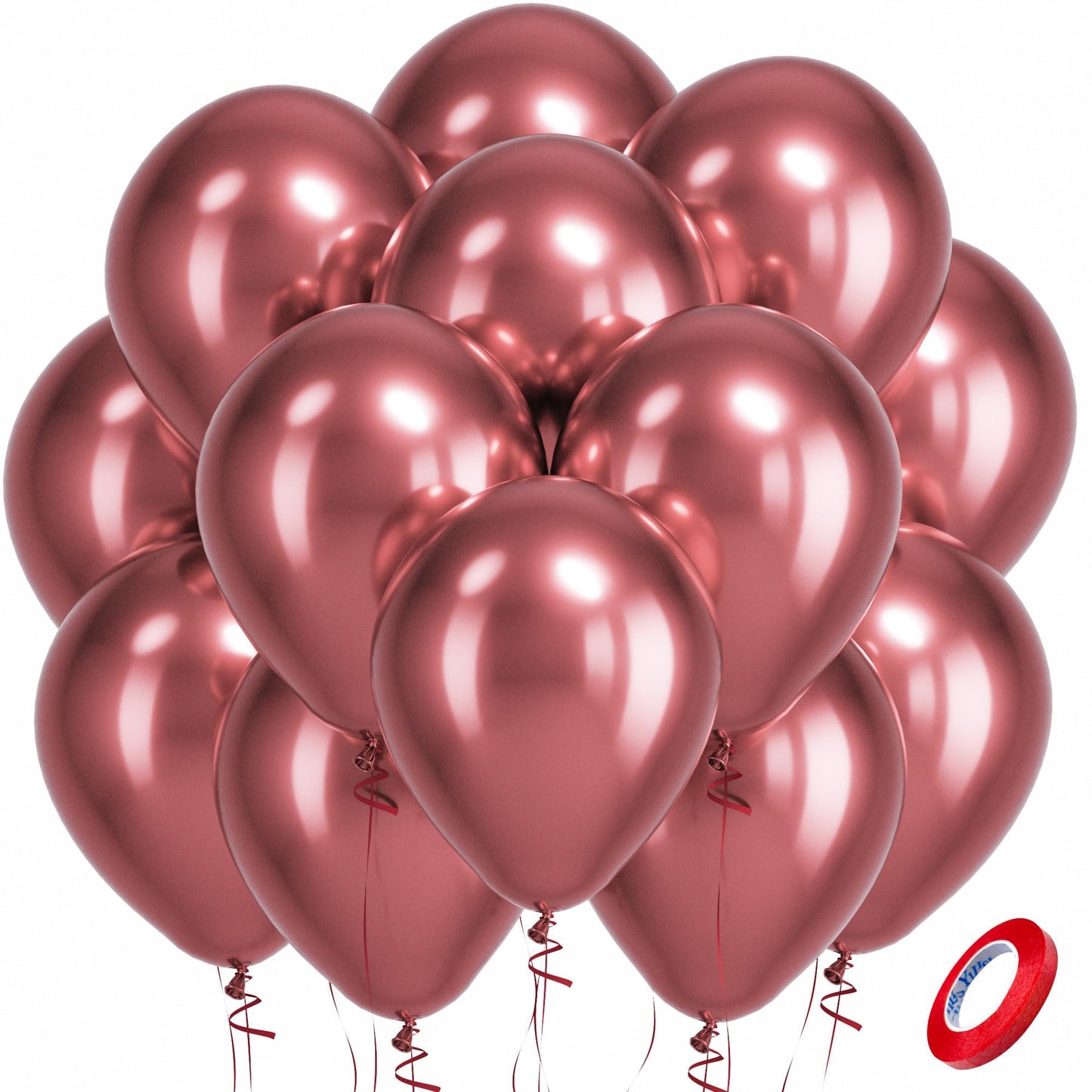 Bezente Metallic Red Latex Party Balloons - 100 Pack 12 inch Round Helium Chrome Red Balloons for Bachelorette Wedding Baby Shower Gender Reveal 1950s Party Decorations