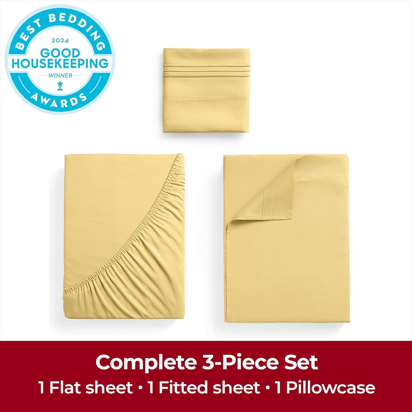 Mellanni Twin XL Sheets Set - 3-Piece Hotel Luxury Bedding - Extra Soft, Cooling, Wrinkle-Resistant (Twin Extra Long, Yellow)