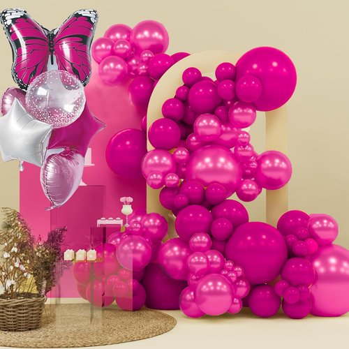 Foil Balloon Set, 6 Balloons with Butterfly Design, Pink, White, Polka Dot