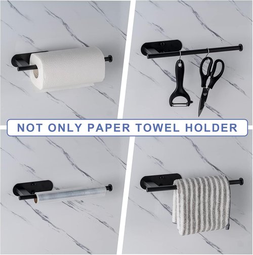 Honmein Paper Towel Holder - Upgrade SUS304 Stainless Steel, Bend-Resistant, Under Cabinet Mounting (Black)