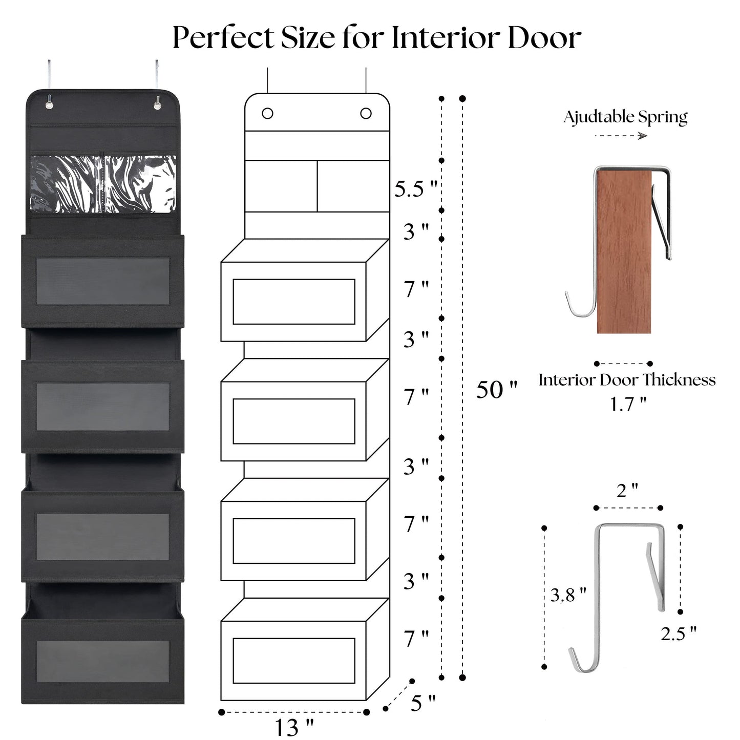 Giraffe Creation Over Door Organizer with 4 Large Capacity Pockets, Hanging Organizer Storage for Closet Bathroom Nursery Bedroom Dorm, Toys Cosmetics Sundries and Baby Essentials, Black