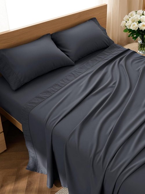 Bedsure Twin Sheets Set - Soft & Breathable 3-Piece Bedding - Hotel Luxury Microfiber - Dark Grey