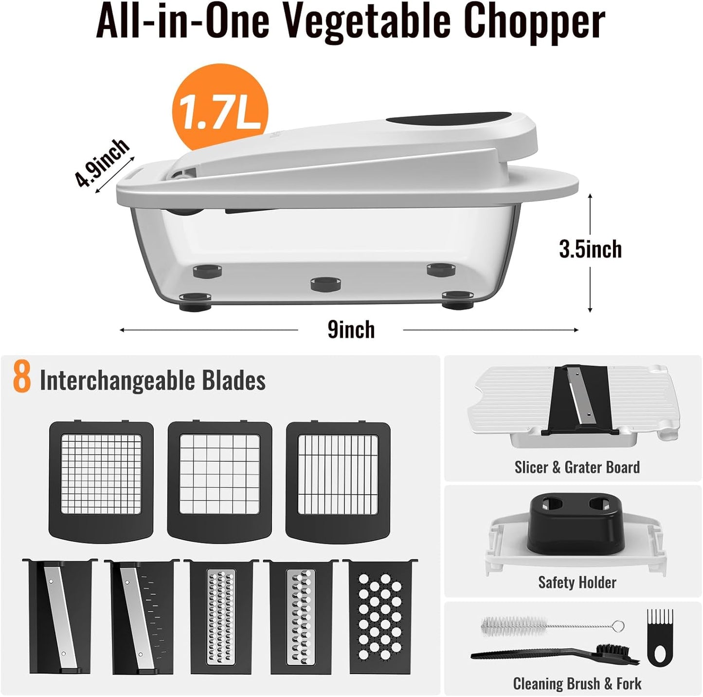 Skiennix 8-Blade Vegetable Chopper - All-in-One Mandoline Slicer with Container | White Kitchen Gadget