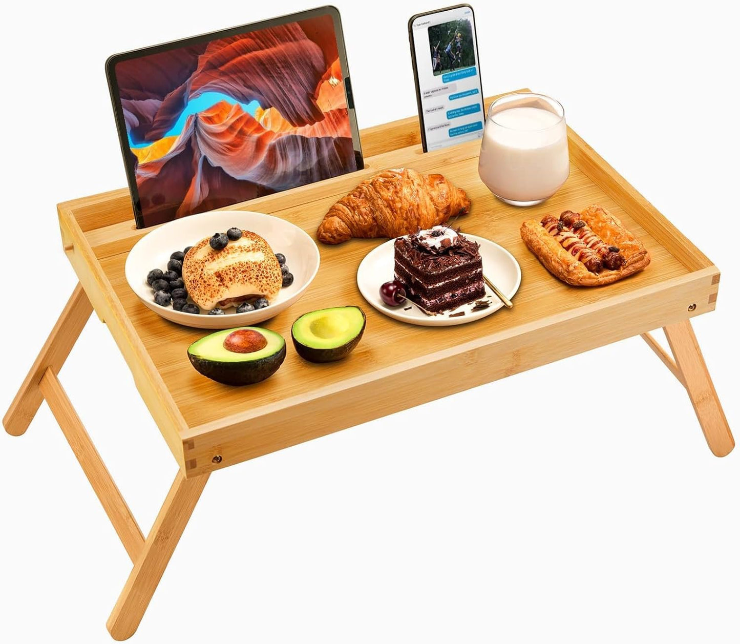 Pipishell Bamboo Bed Tray Table - Large Folding Breakfast Tray for Laptop, Snacks & Reading